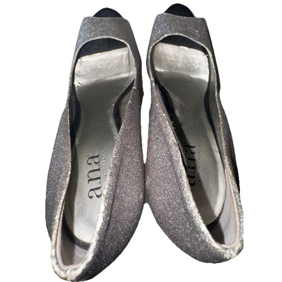a.n.a Silver Sparkle Glitter Peep Toe Platform Stiletto Heels 7 1/2 - Picture 7 of 9